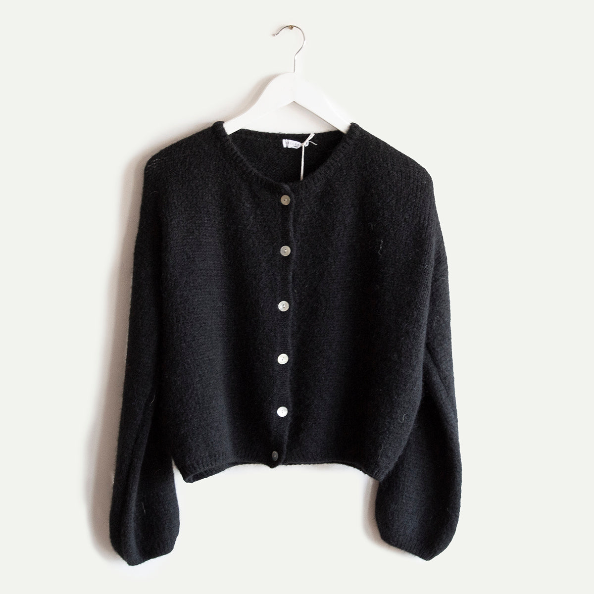 Black Cropped Long Sleeve Mohair Cardigan