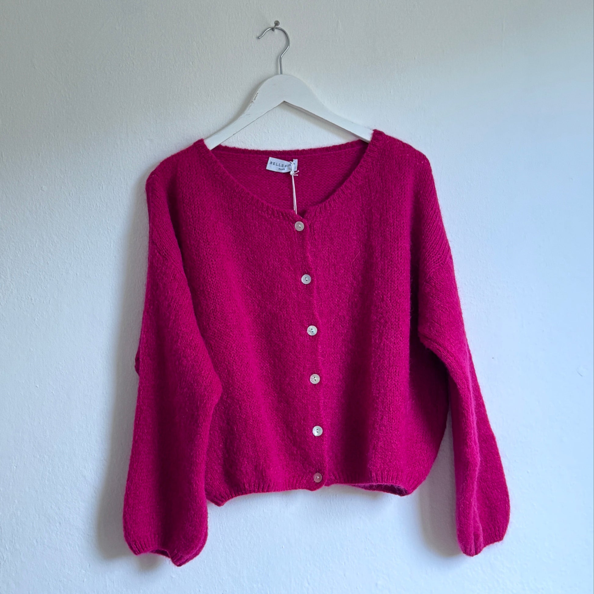Cerise Cropped Long Sleeve Mohair Cardigan