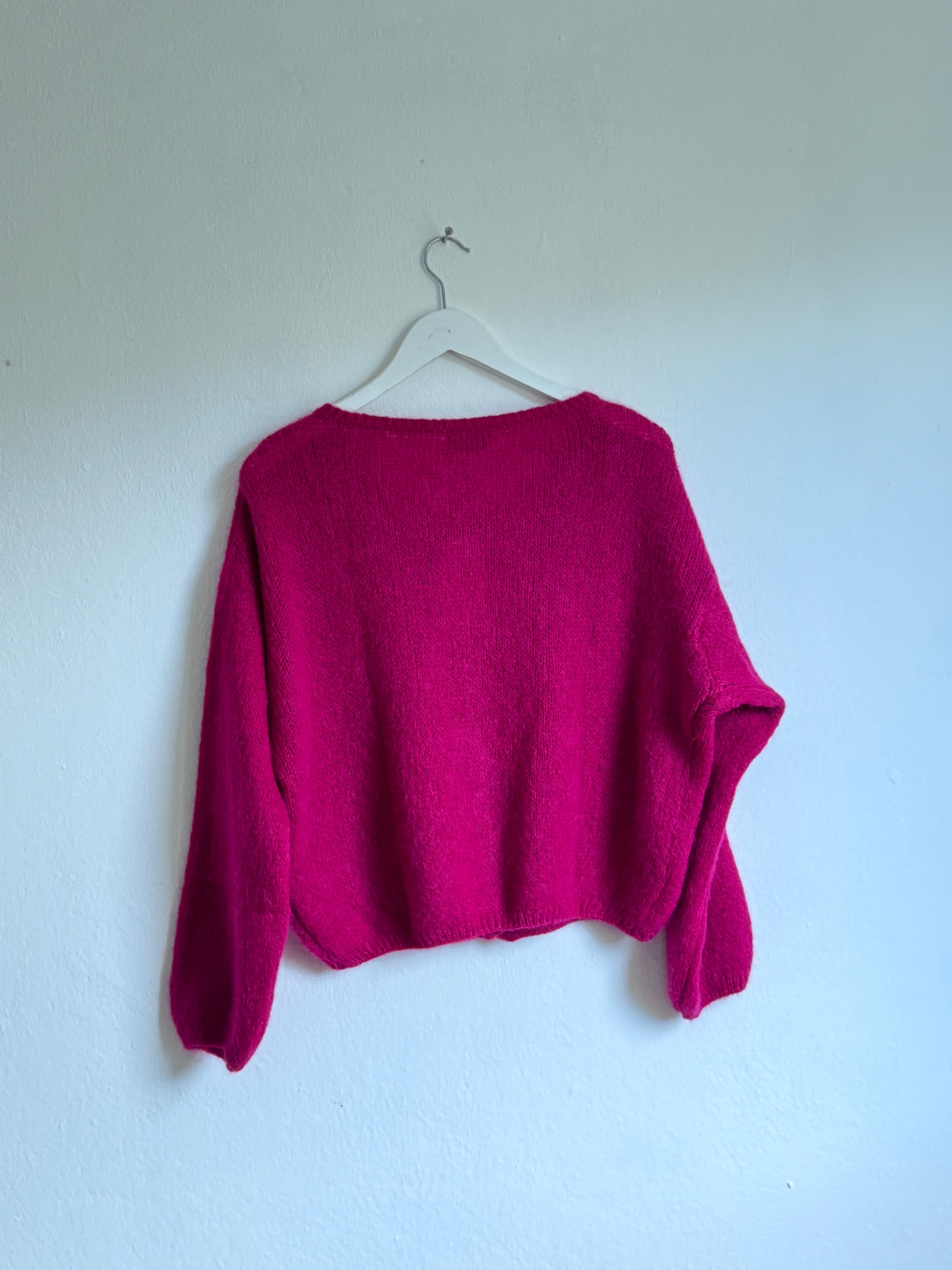 Cerise Cropped Long Sleeve Mohair Cardigan