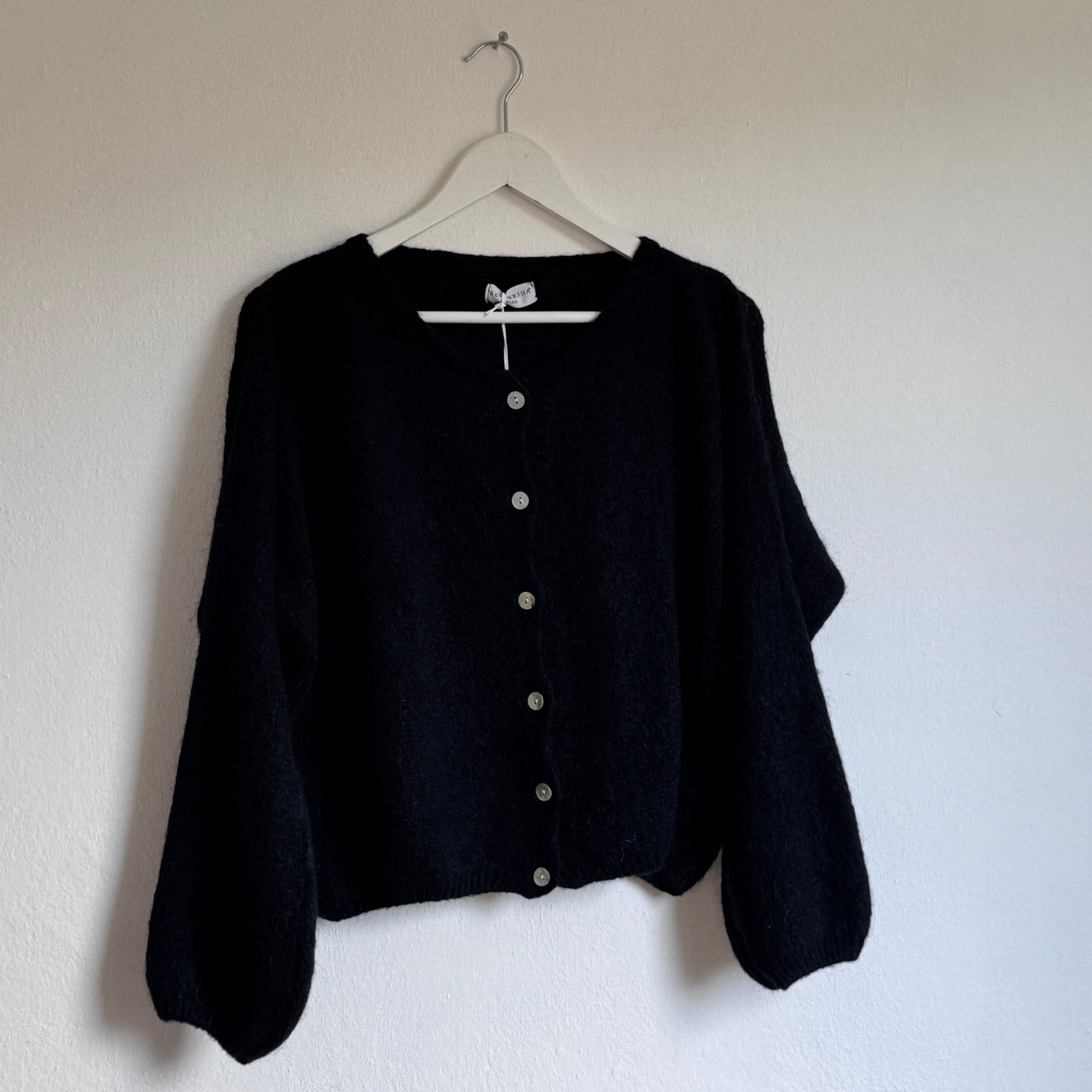 Black Cropped Long Sleeve Mohair Cardigan