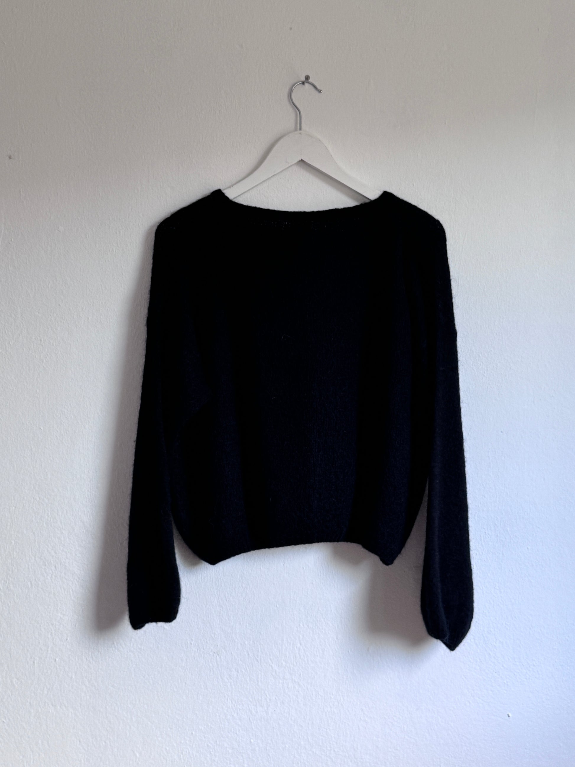 Black Cropped Long Sleeve Mohair Cardigan
