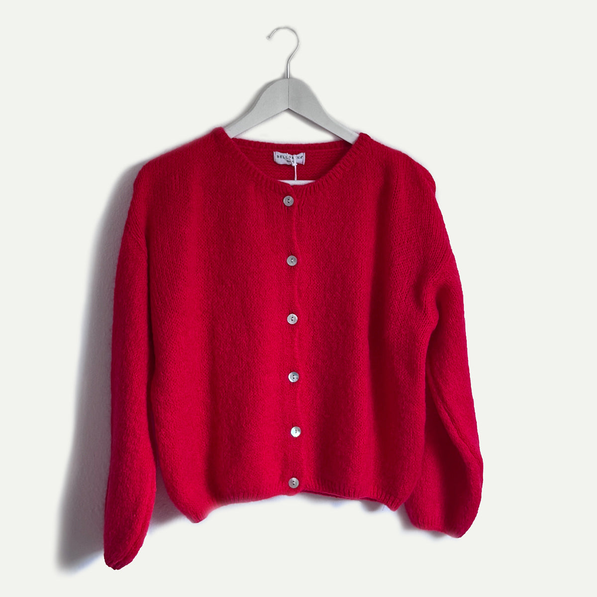 Red Cropped Long Sleeve Mohair Cardigan