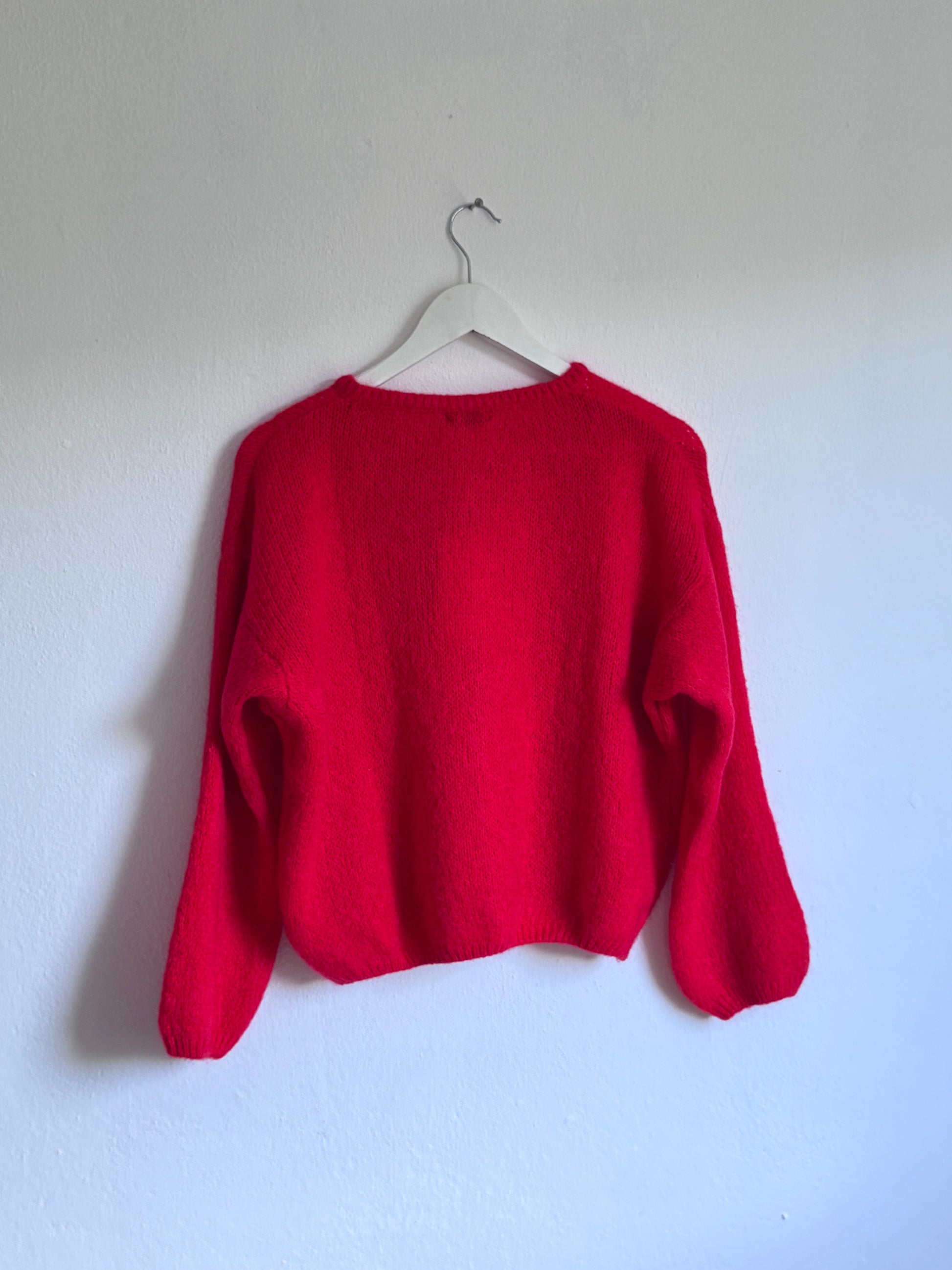Red Cropped Long Sleeve Mohair Cardigan