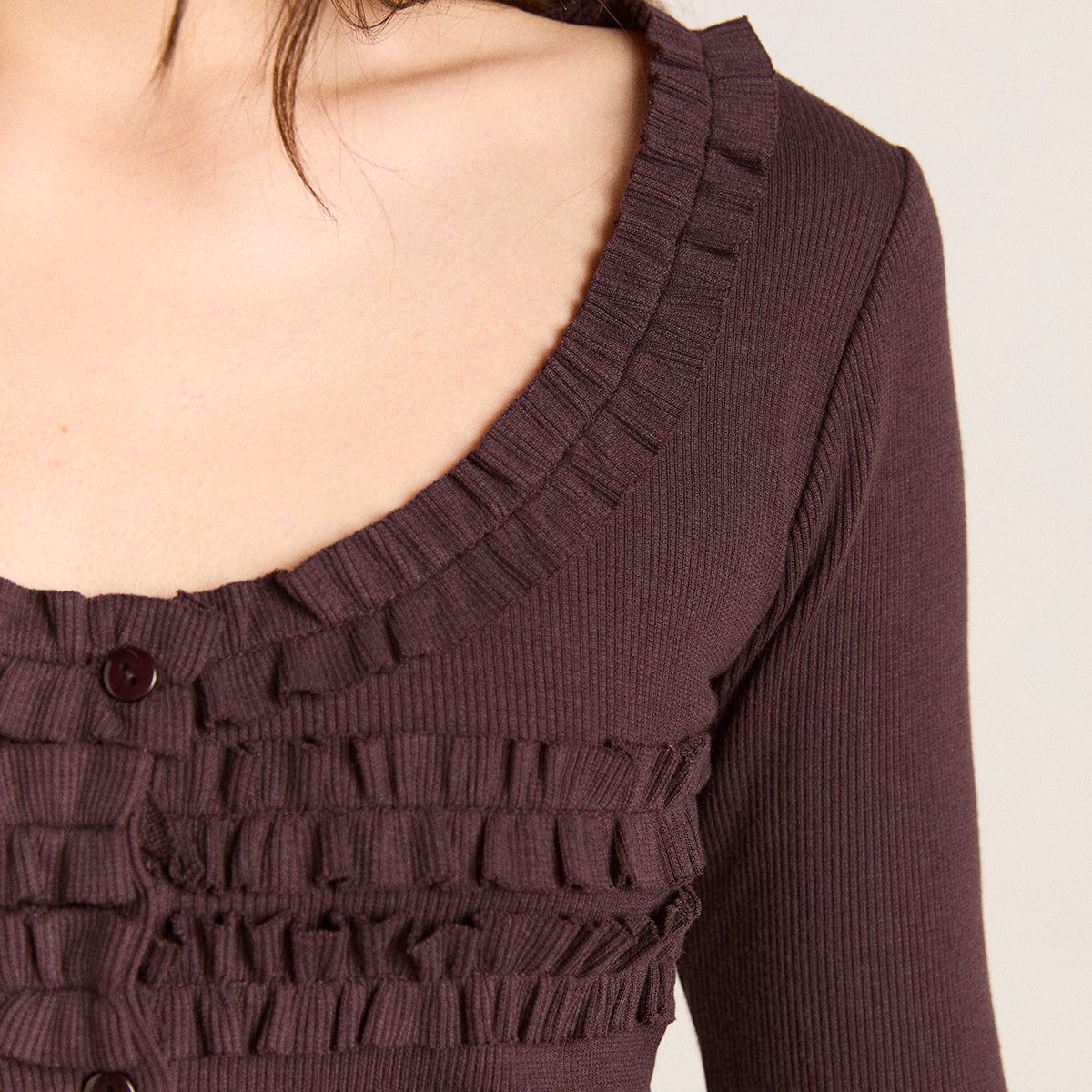 Brown Varsha Frilly Cardigan