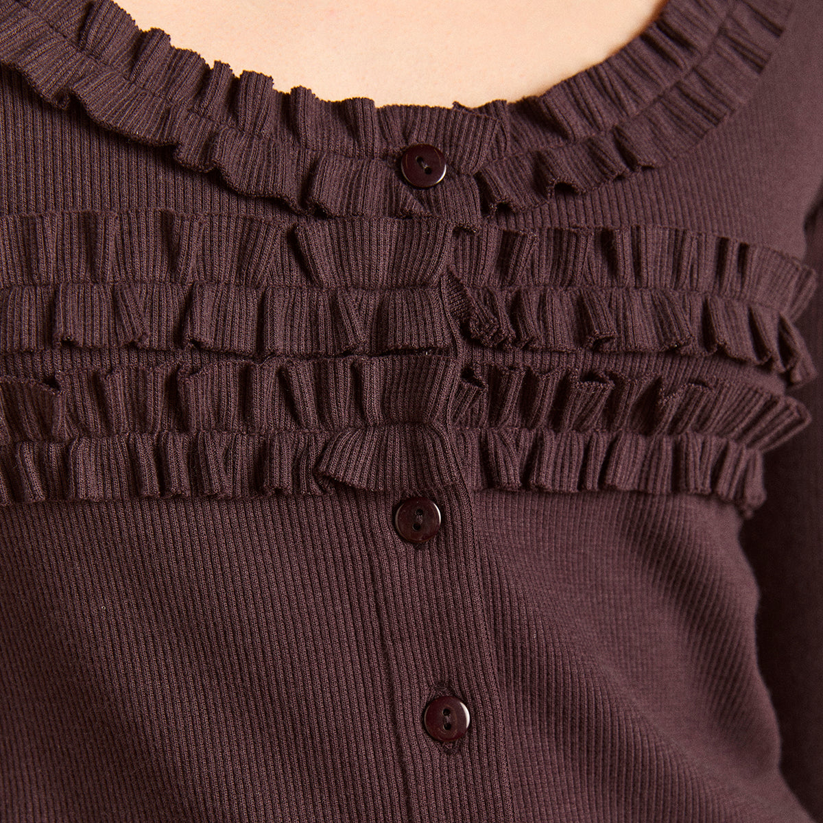 Brown Varsha Frilly Cardigan