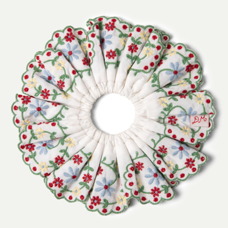 White Rose Embroidered Scrunchie