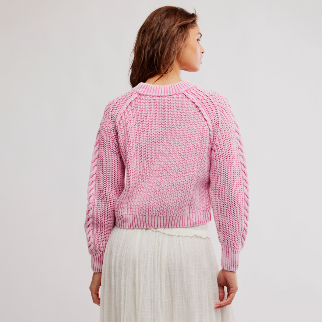 Free People Aurora Pink Frankie Cable Knit Sweater