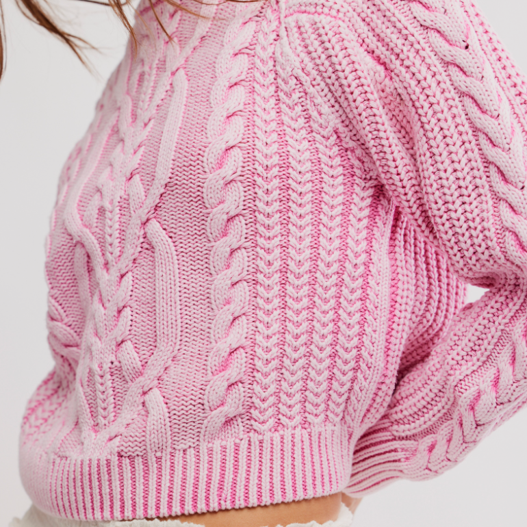 Free People Aurora Pink Frankie Cable Knit Sweater