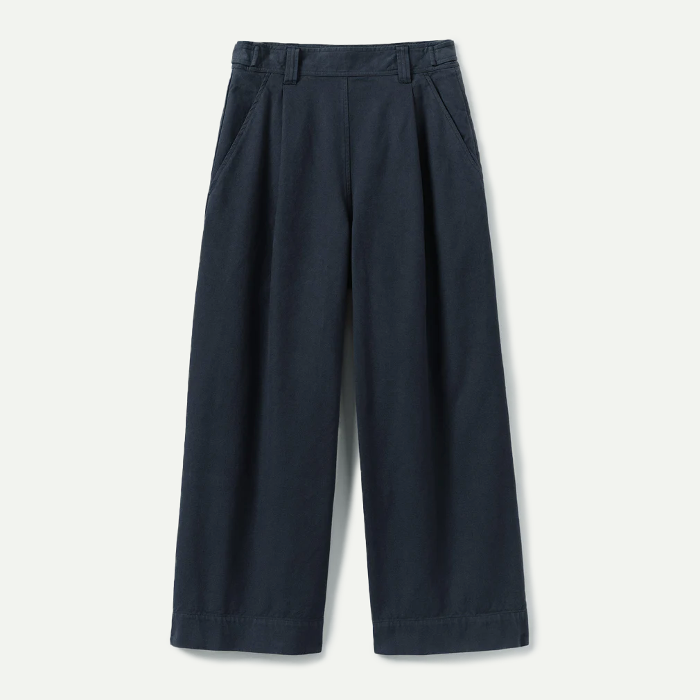 Blue Navy Canvas Pleat Front Trousers