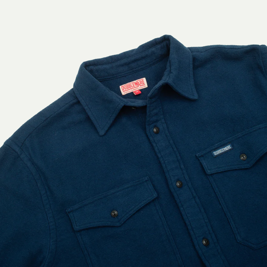 Navy Notched Pocket Flannel Overshirt