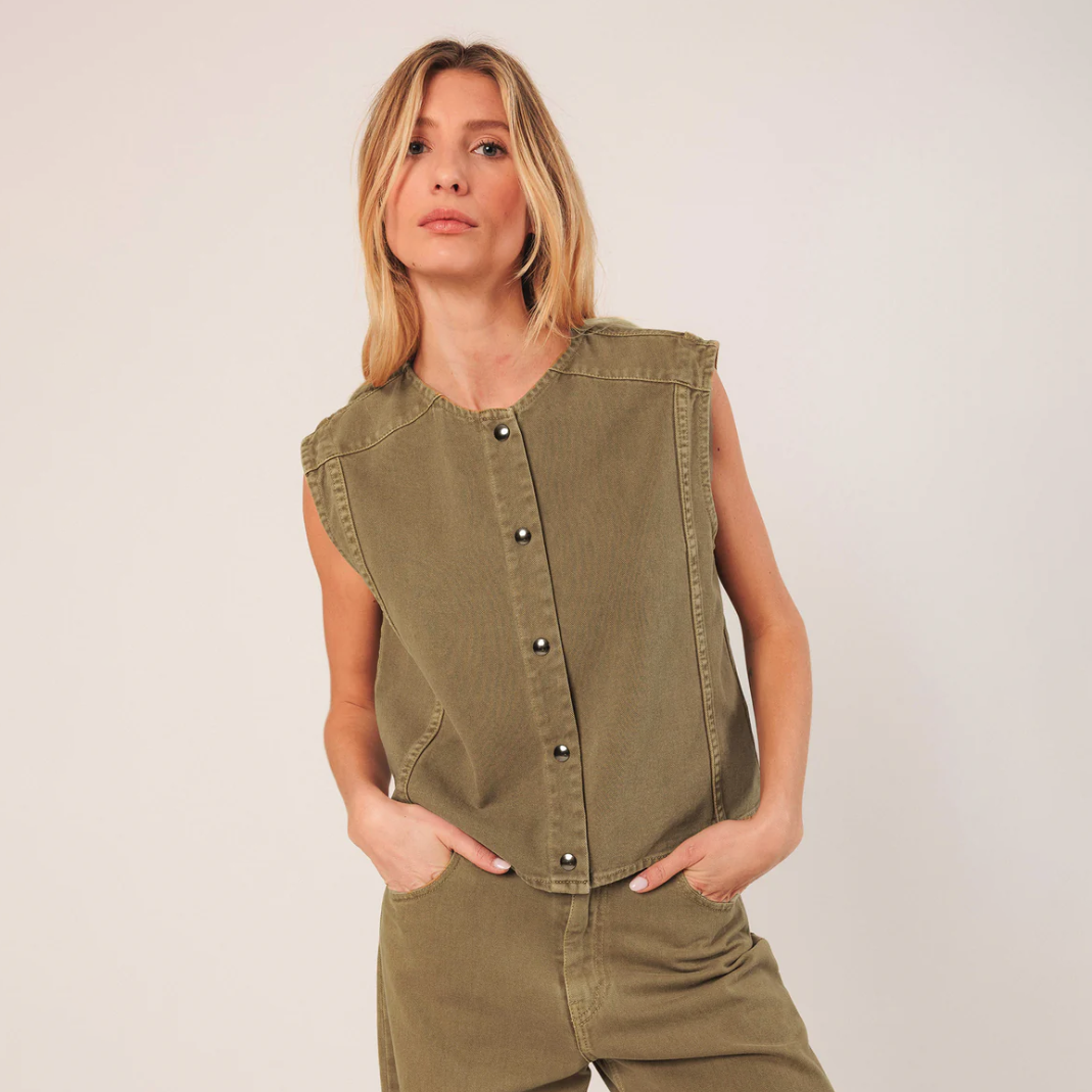 Olive Boxy Twill Vest