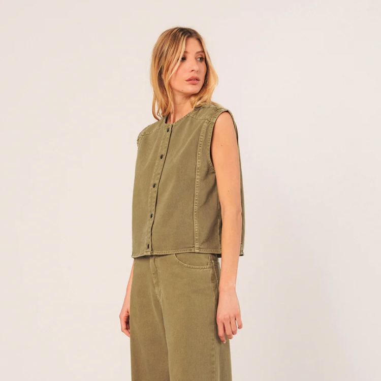 Olive Boxy Twill Vest