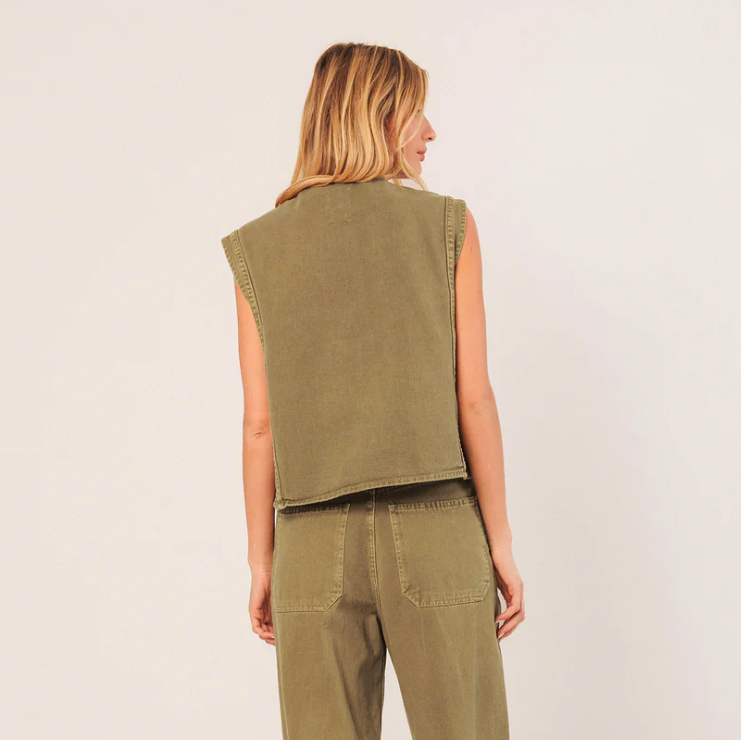 Olive Boxy Twill Vest
