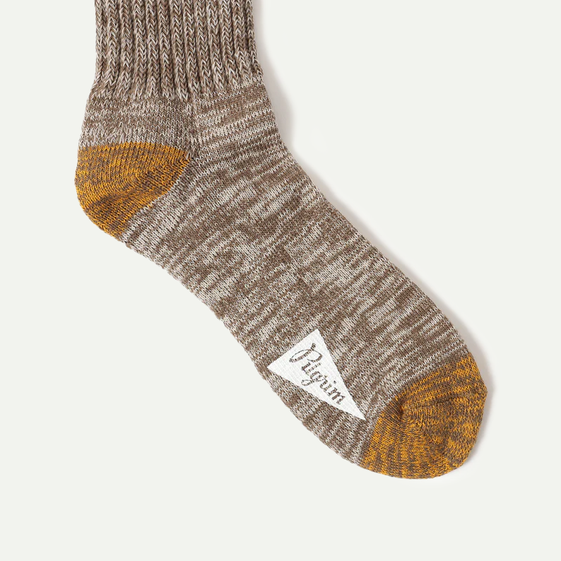 Brown Ribbed Crew Sock