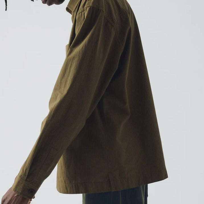 Olive Large Pocket Stripe Popover