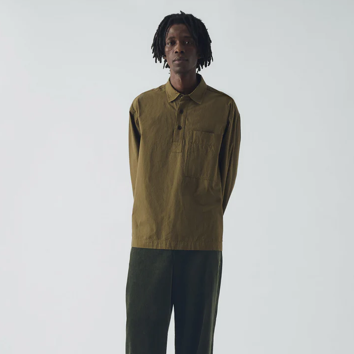 Olive Large Pocket Stripe Popover