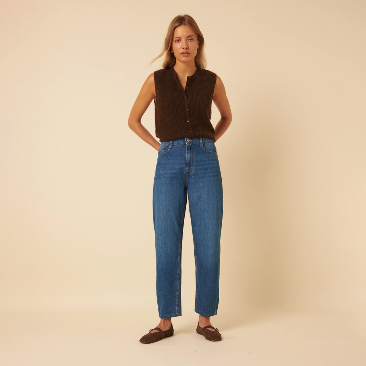 Blue High Rise Putney Barrel Jeans