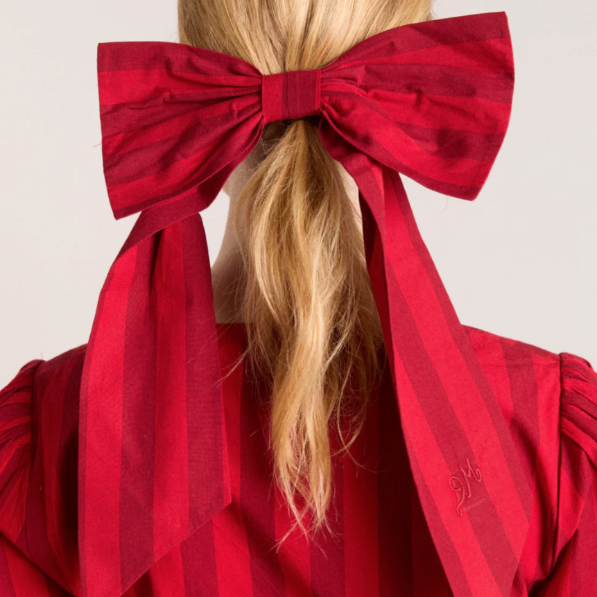Red/Burgandy Stripe Oversized Bow Clip