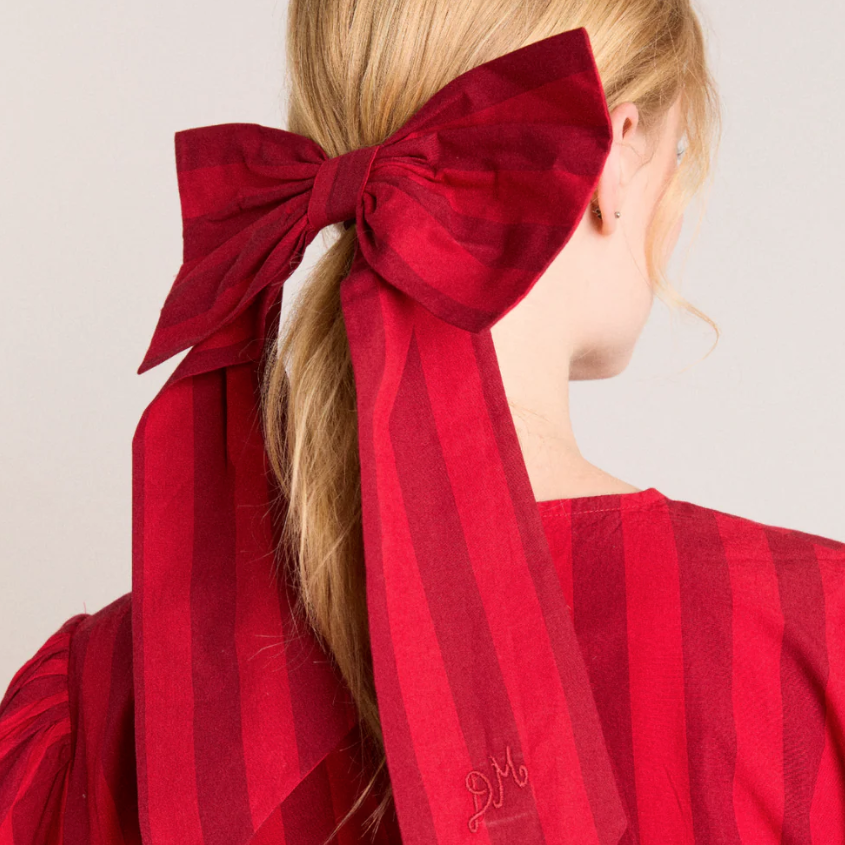 Red/Burgandy Stripe Oversized Bow Clip