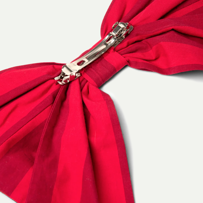 Red/Burgandy Stripe Oversized Bow Clip