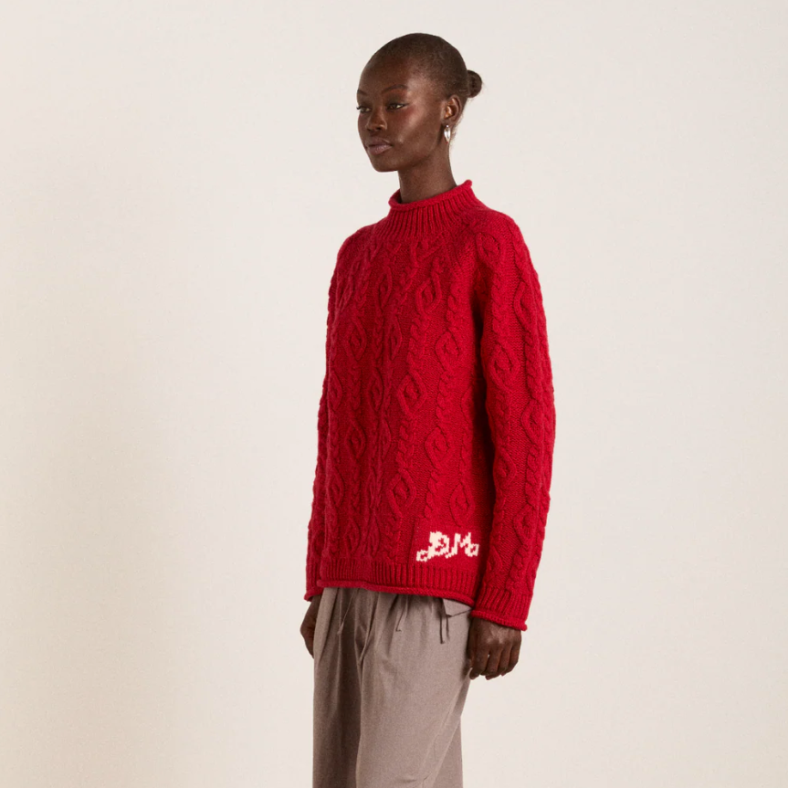 Red Ffion Cable Stitch Interest Jumper