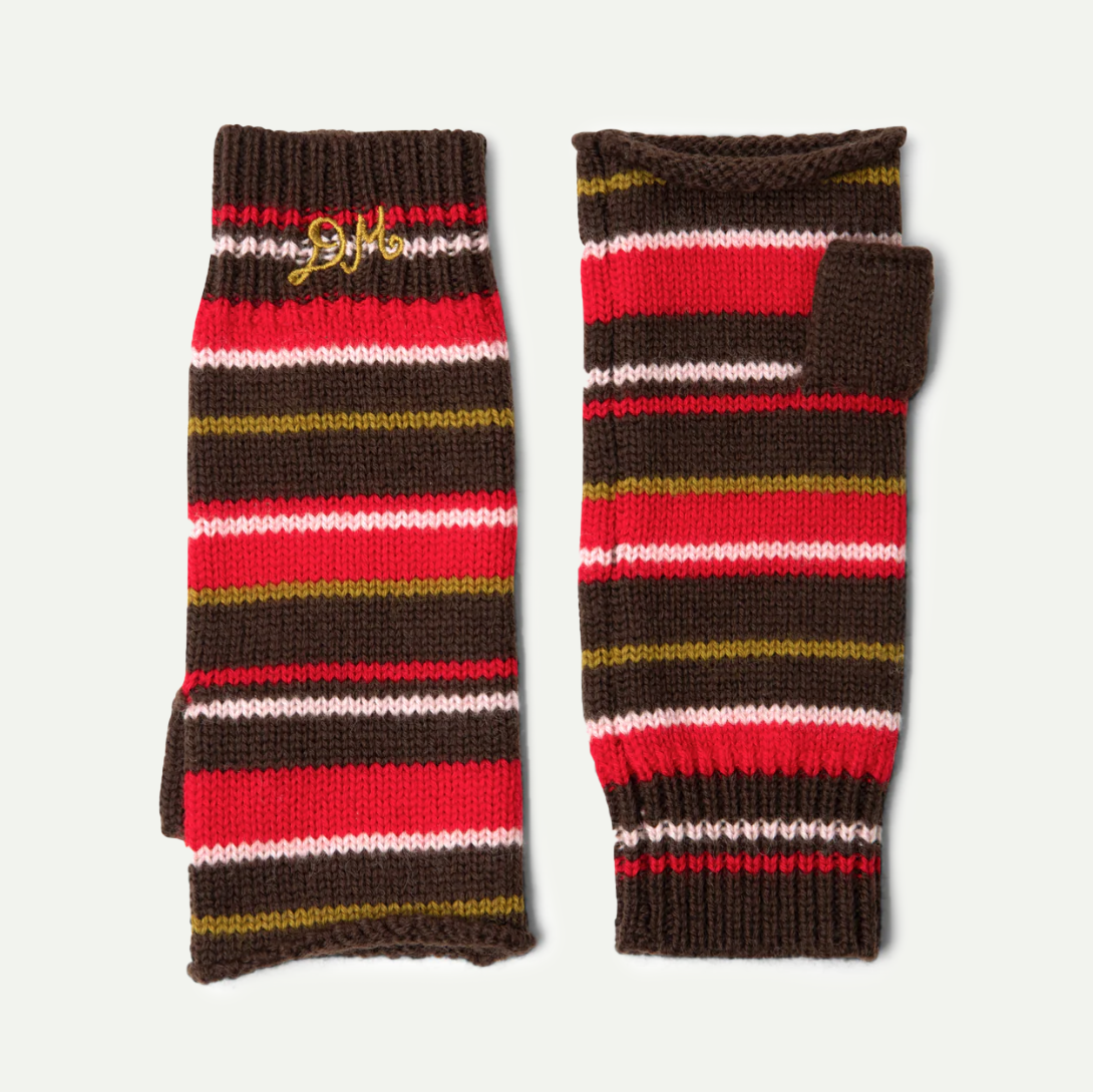 Choc Multi Striped Fingerless Mittens