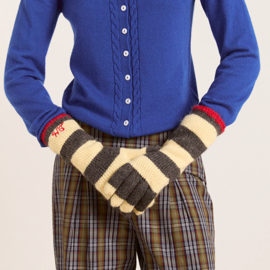 Butter/Charcoal Striped Gloves