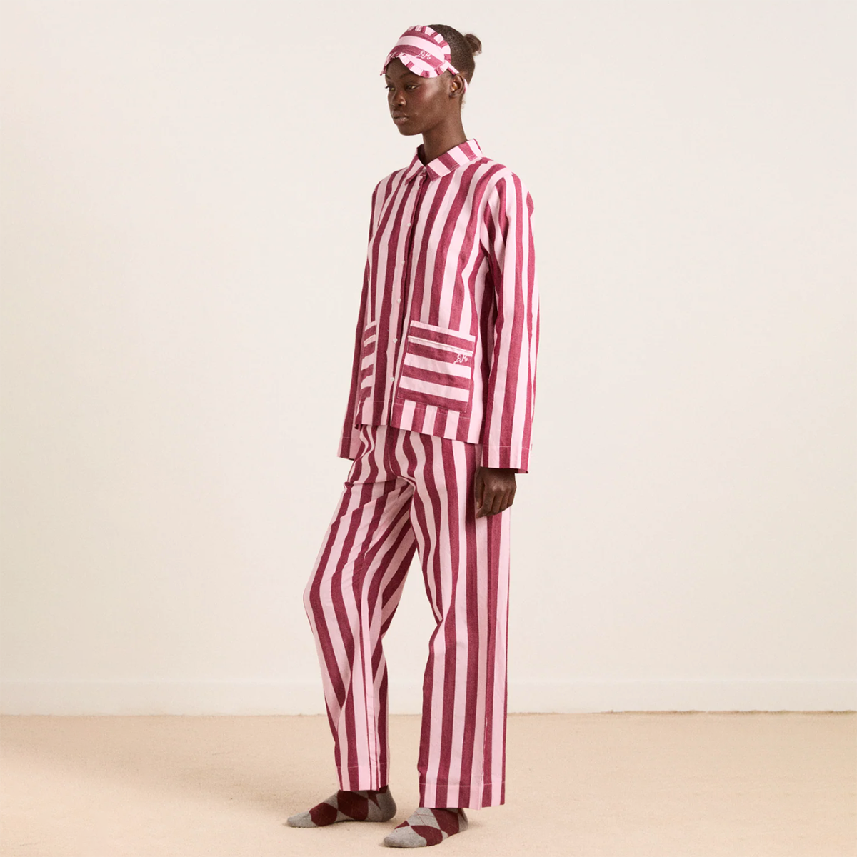 Burgandy/Pink Wide Stripe Florie PJ Set