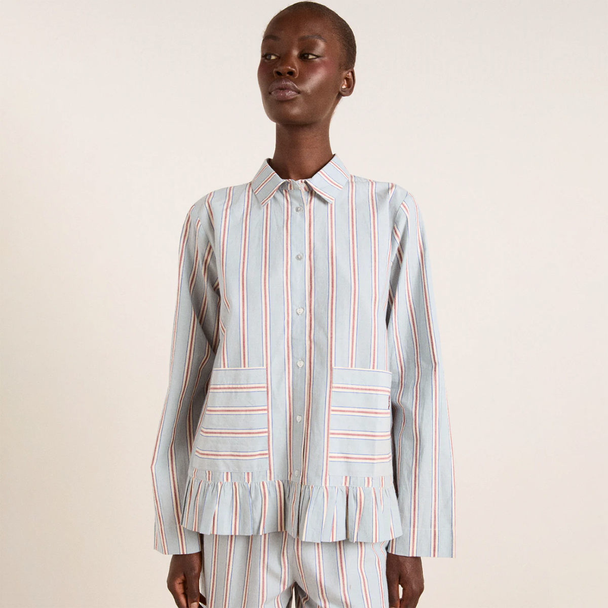 Blue/Burgandy Stripe Frill Florie PJ Set