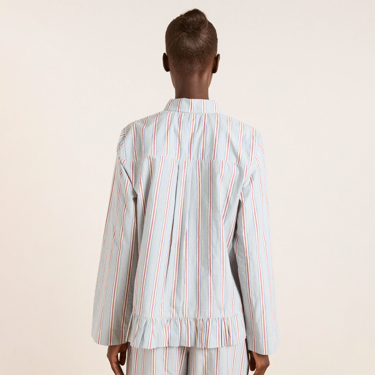 Blue/Burgandy Stripe Frill Florie PJ Set