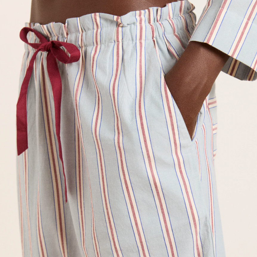 Blue/Burgandy Stripe Frill Florie PJ Set