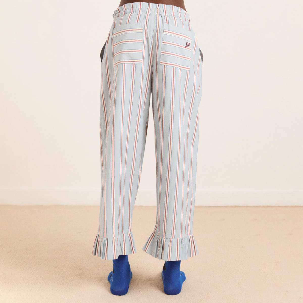 Blue/Burgandy Stripe Frill Florie PJ Set