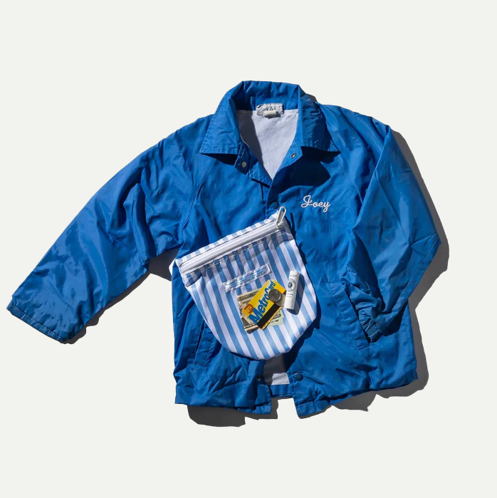 Navy Blue/White Tie Semicircle Pouch