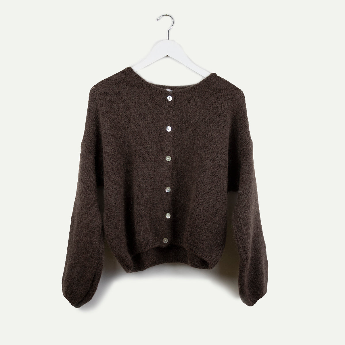 Chocolate Cropped Long Sleeve Mohair Cardigan