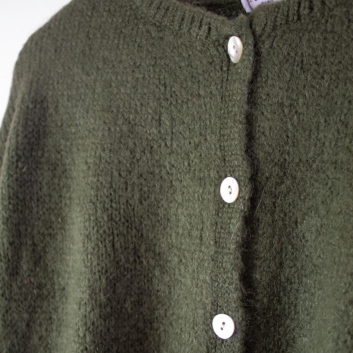 Khaki Cropped Long Sleeve Mohair Cardigan