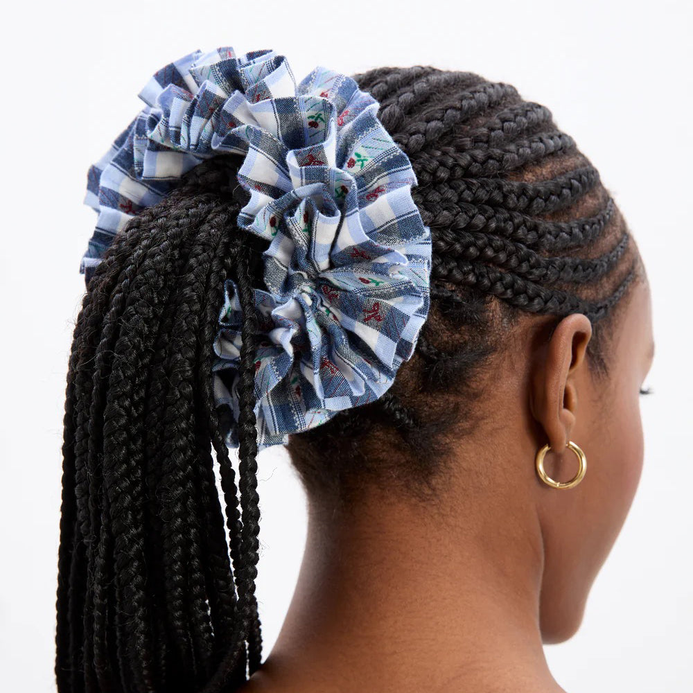 Navy Gingham Margot Garter Scrunchie