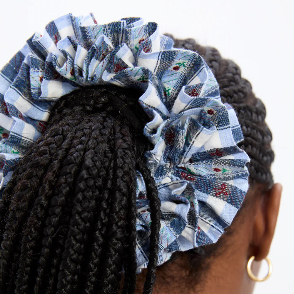 Navy Gingham Margot Garter Scrunchie