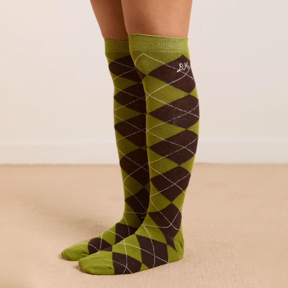 Olive Knee High Argyle Sock