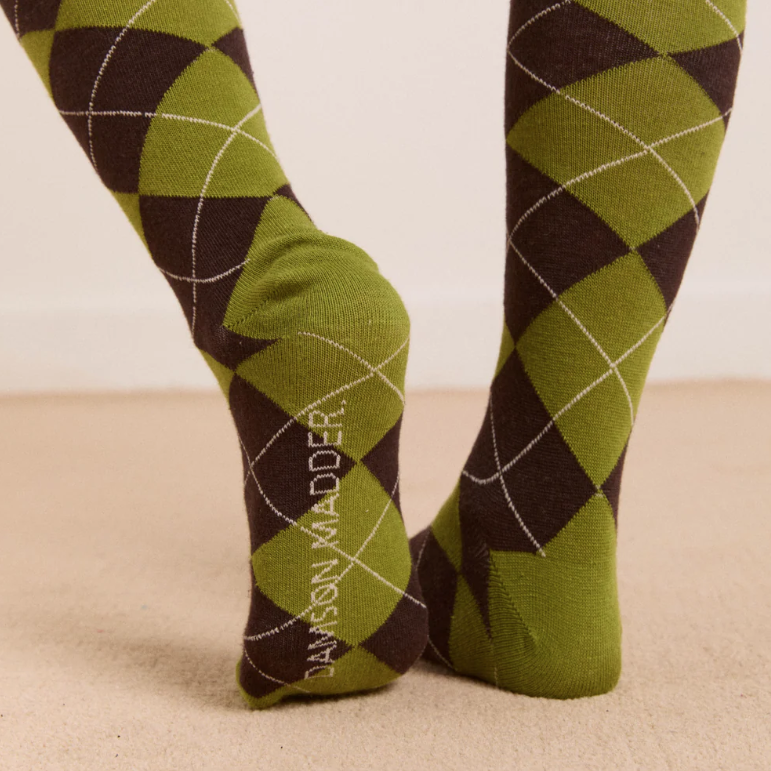 Olive Knee High Argyle Sock