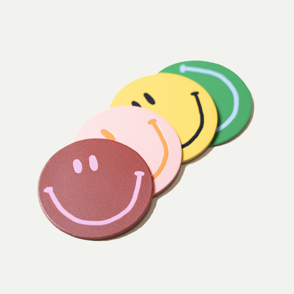 Ark Set of 4 Happy Face Smilie Leather Coasters