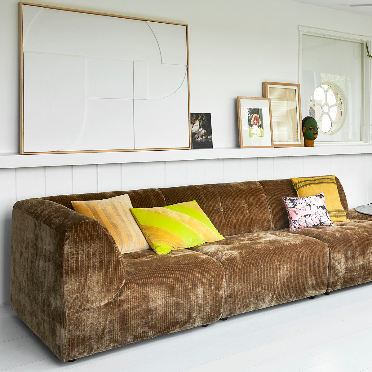 Yellow/Green Striped Velvet Cushion