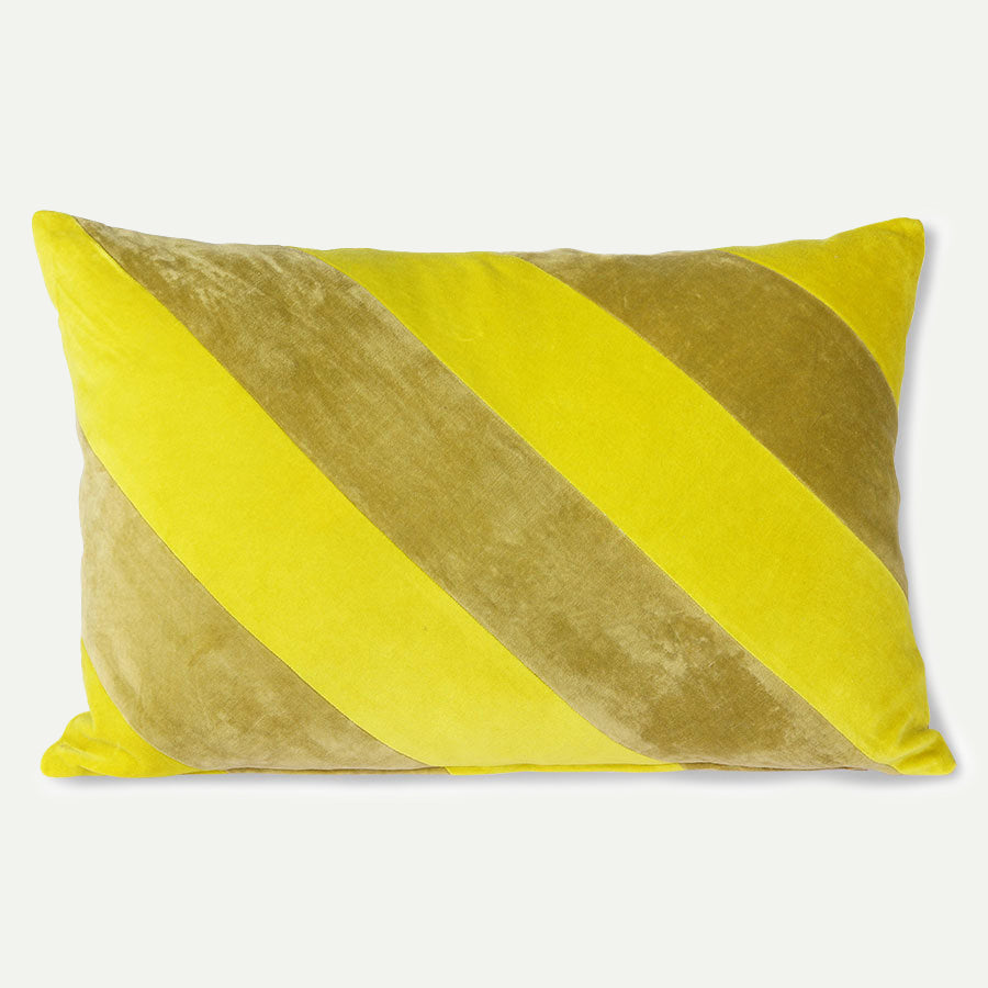 Yellow/Green Striped Velvet Cushion