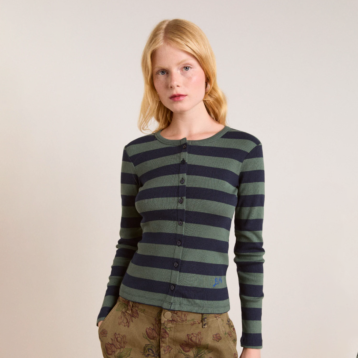 Green/Navy Stripe Sybil Crew Cardigan