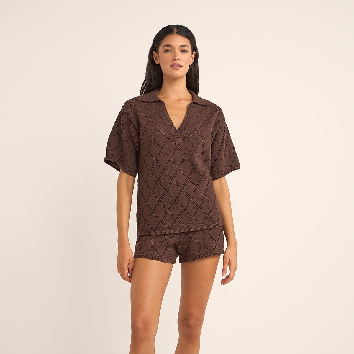 Chocolate Islander Colla Knit Shirt
