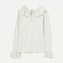 Oatmeal Rib Ruffle Gathered Long Sleeve Shirt