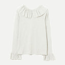 Oatmeal Rib Ruffle Gathered Long Sleeve Shirt