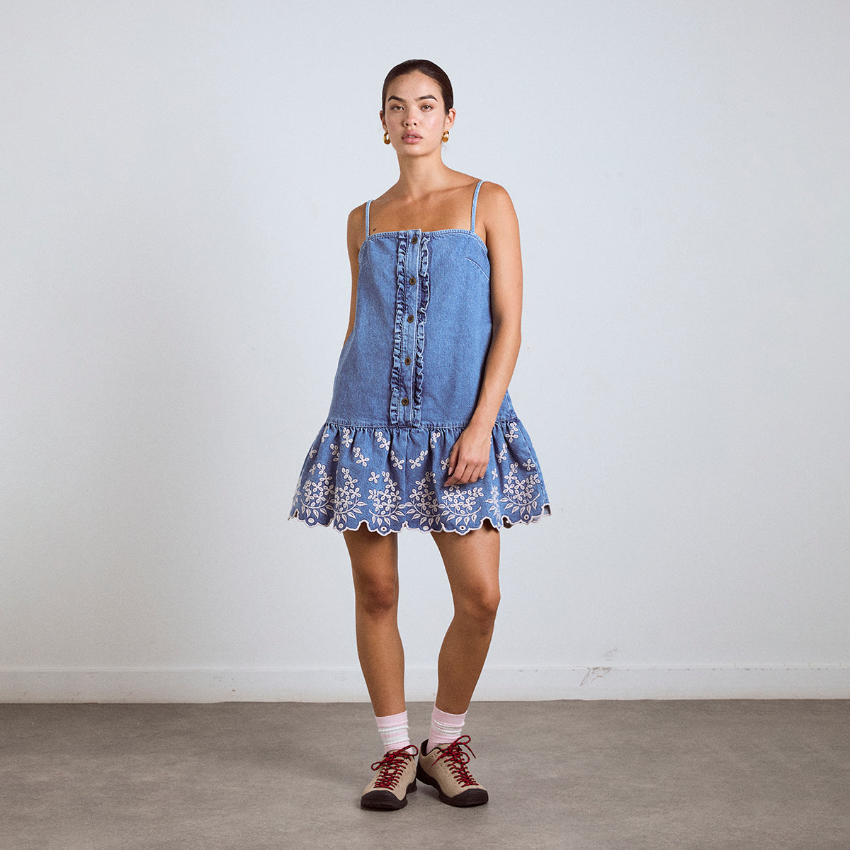 Damson Madder Blue Embroidered Denim Lana Mini Dress