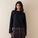 Navy Ribbed Trim Boat Neck Jumper