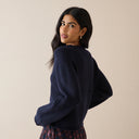 Navy Ribbed Trim Boat Neck Jumper