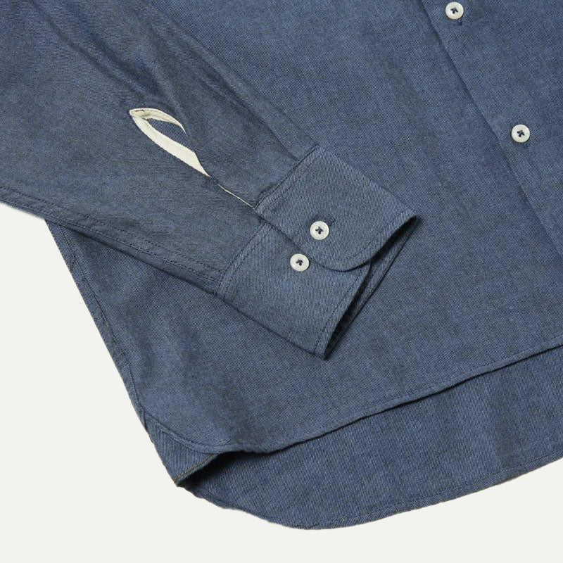 Blue Brushed Marl Twill Square Pocket Shirt